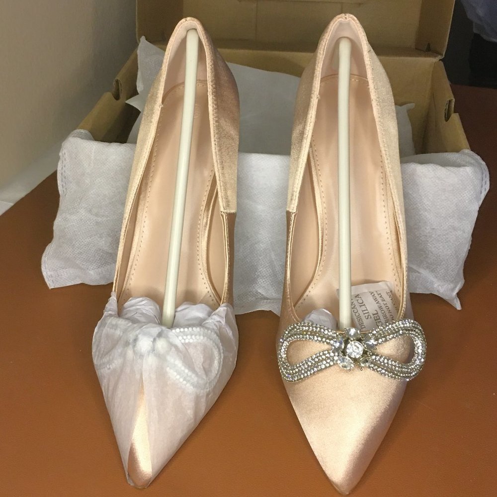 COUTGO Rhinestone Bow Champagne Satin Dress Shoes ๐ฅ NEW IN BOX! ๐ฅ Size 7.5 - Picture 12 of 12